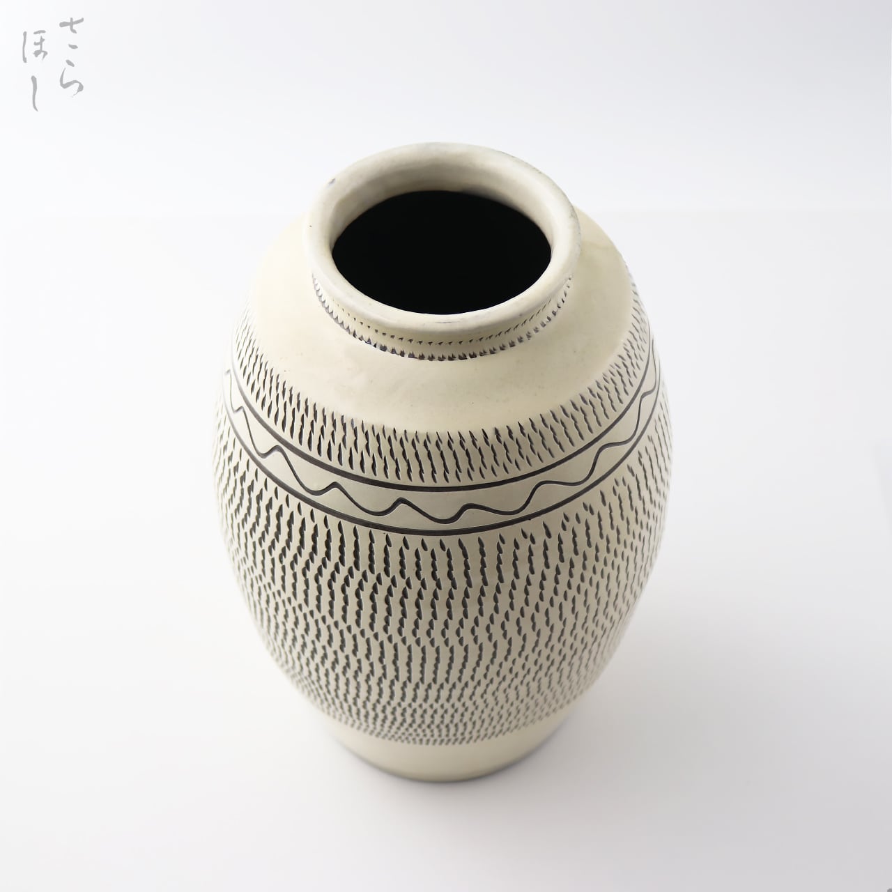 一点もの】小鹿田焼 小袋窯 尺丸長花瓶 飛びかんな/櫛描き 高さ約29cm