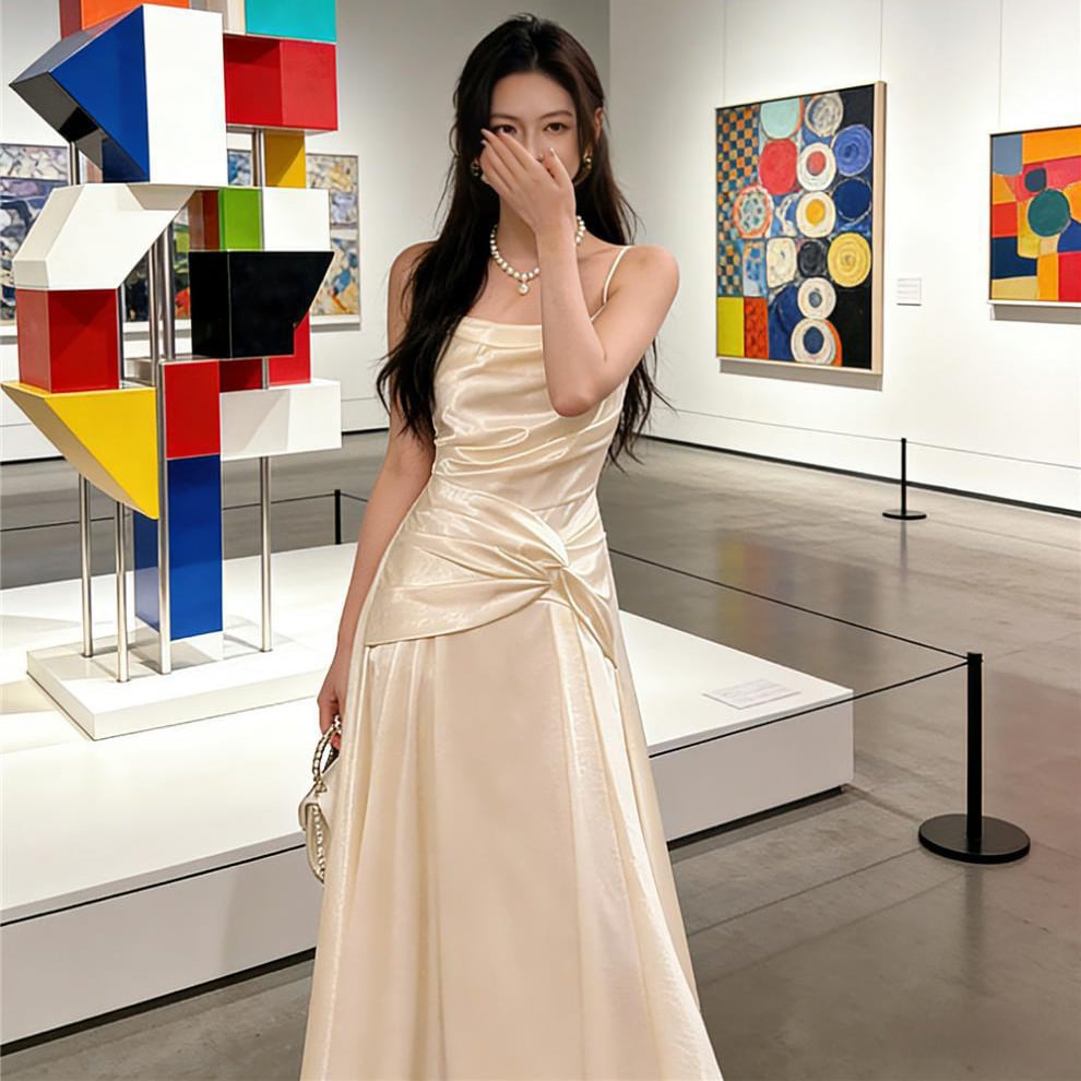 ロングドレス キャバドレス セクシー フレンチ サテン キャミソール ドレープ エレガント アシンメトリー JC2-JW6268GD751