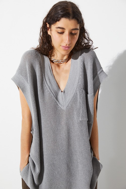 POSTELEGANT " Washi Paper Wool Knit Vest ( Light Grey ) "