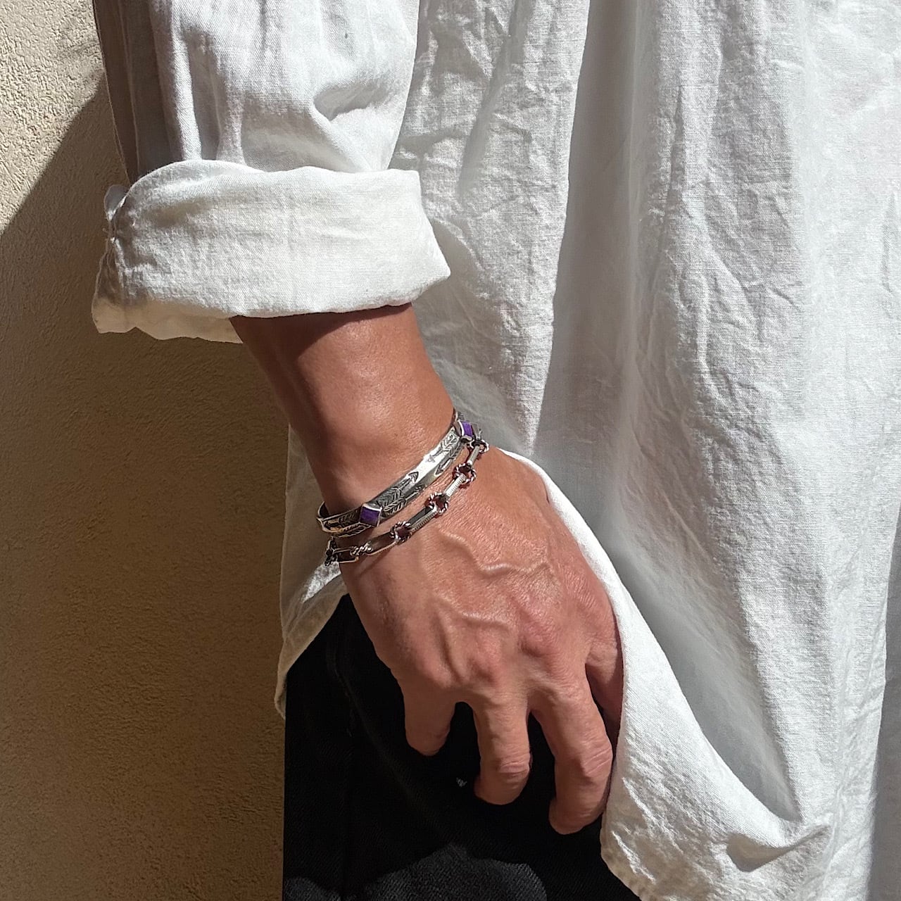 Navajo Chain Bracelet （Half Round Stamped Link） Size M ナバホ