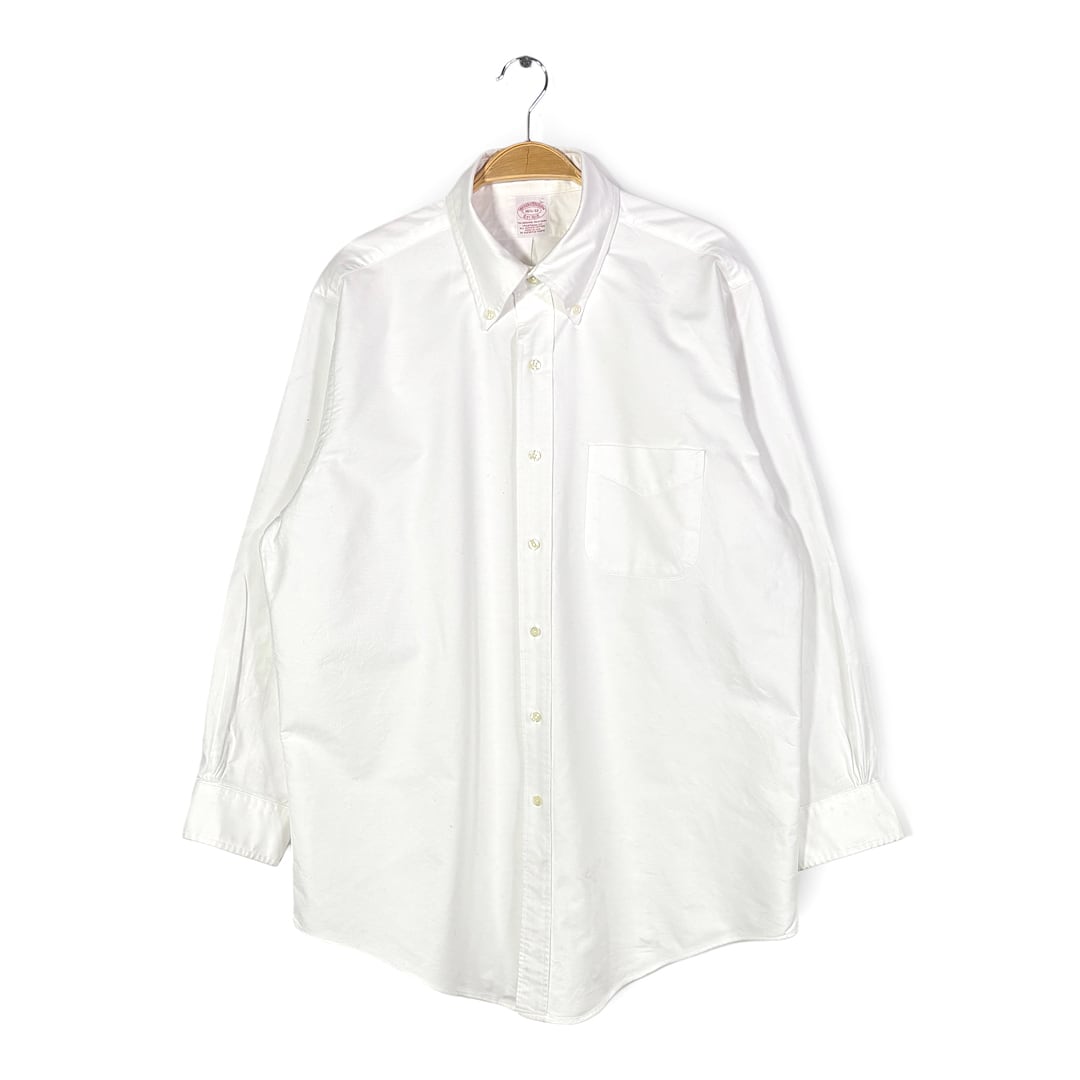 90s ブルックスブラザーズ USA製 オックスフォードシャツ ボタンダウン ホワイト 長袖シャツ BROOKS BROTHERS サイズL相当 古着 CA1542