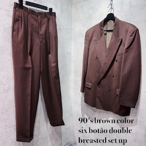 90's brown color six botão double breasted set up