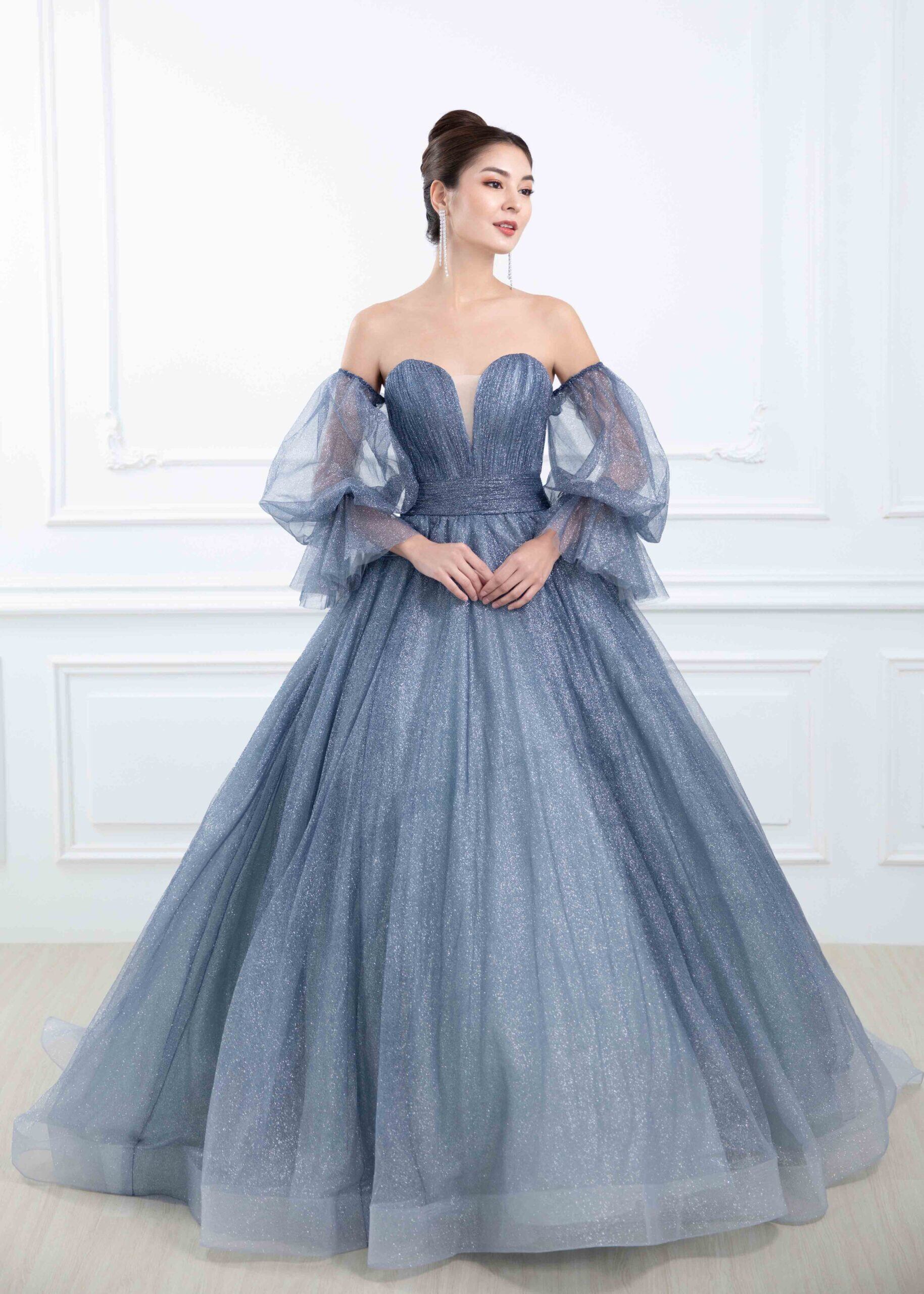 クラシカル カラードレス ジュエルブルー うろつい ベアトップ  