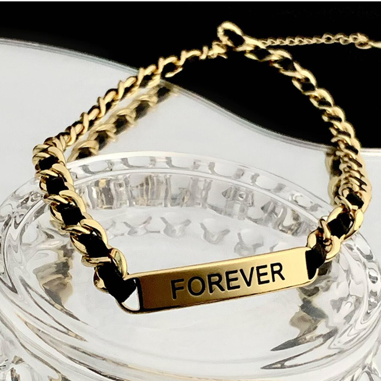 チェーン レザー風 プレート付き チョーカー 00352