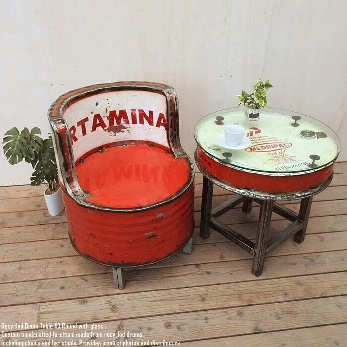 訳あり ドラム缶をリメイクしたテーブル 60cm ラウンド ガラス 訳あり ドラム缶をリメイクしたテーブル 60cm ラウンド ガラス