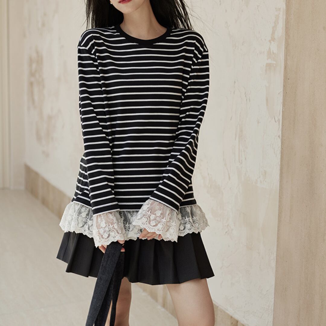 fall long sleeve stripe round nneck loose t shirt