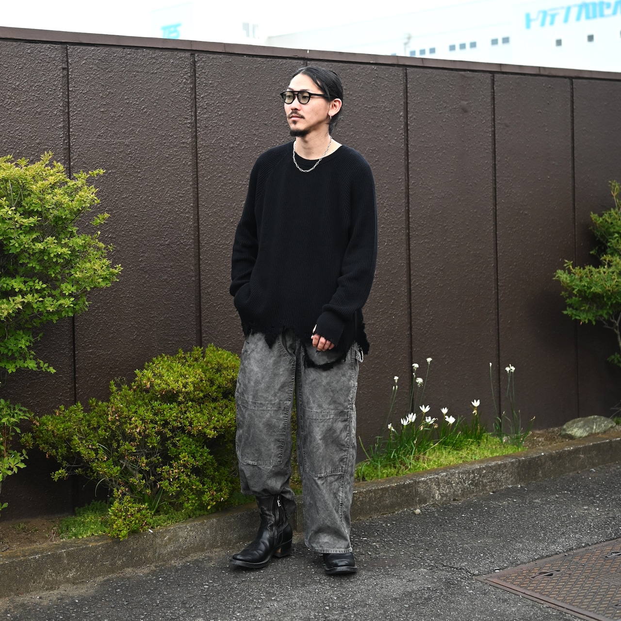 Leh(レー)GANKO別注×damage waffle L/S sweater コーディネート