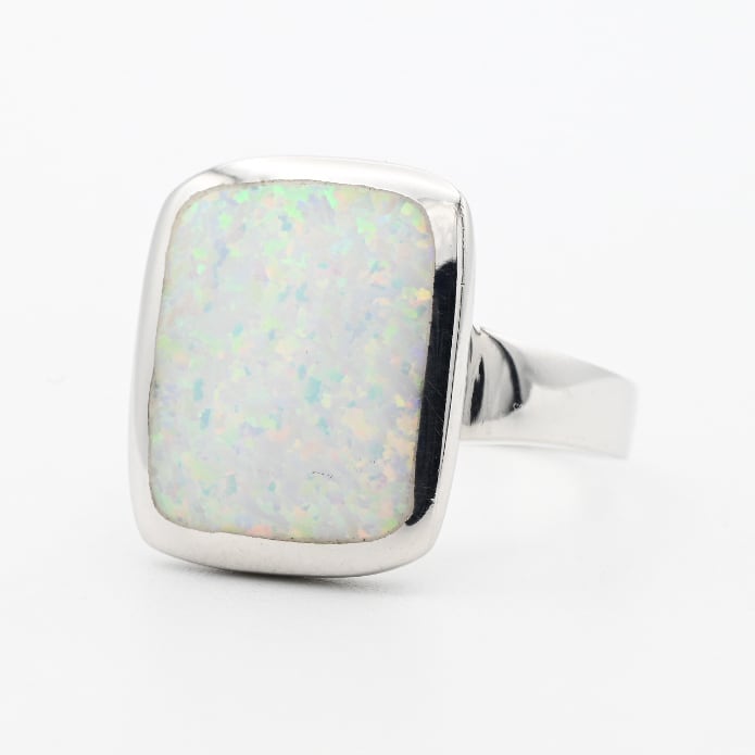 White Opal Inlay Wide Square Statement Ring #20.5 / Denmark