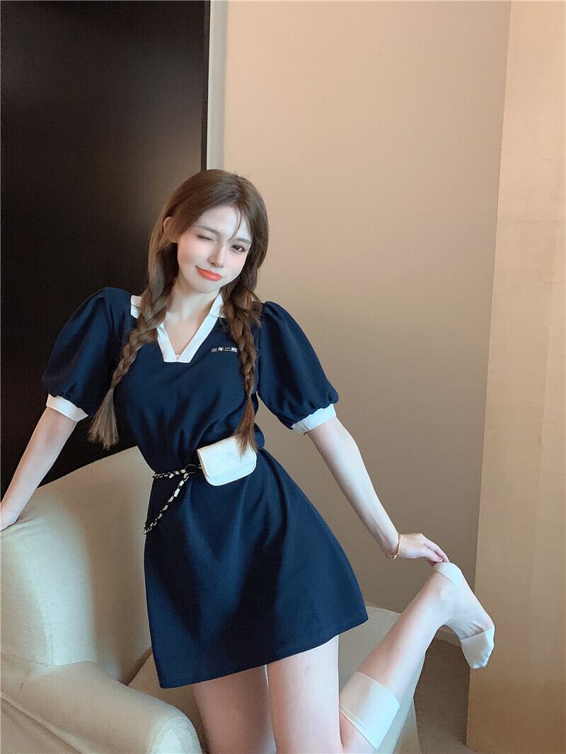 ドレス ウェスト刺繍カラーショートスカート サマー 夏物 ブラックストロベリース92733568159