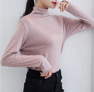 2タイプ ハイネック ラウンドネック 長袖 ロンT レディース トップス カットソー プルオーバー インナー ミディアム 長袖 タートルネック 襟付き 襟なし スリム 細身 ベーシック 無地 春 秋 冬 ママ 通勤 学生 学校 通学 デート お出かけ 旅行 公園 女子会 休日 ショッピング カフェ 重ね着 普段使い 着回し レイヤード M L XL 2XL 大きいサイズ 白 ホワイト 黒 ブラック 紫 グレー カーキ ピンク ブルー ネイビー パープル コーヒーブラウン