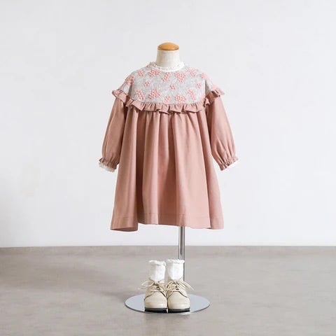 Hoppetta(ホッペッタ)/ 木の実刺繍 ワンピース / ピンク / 80-100cm