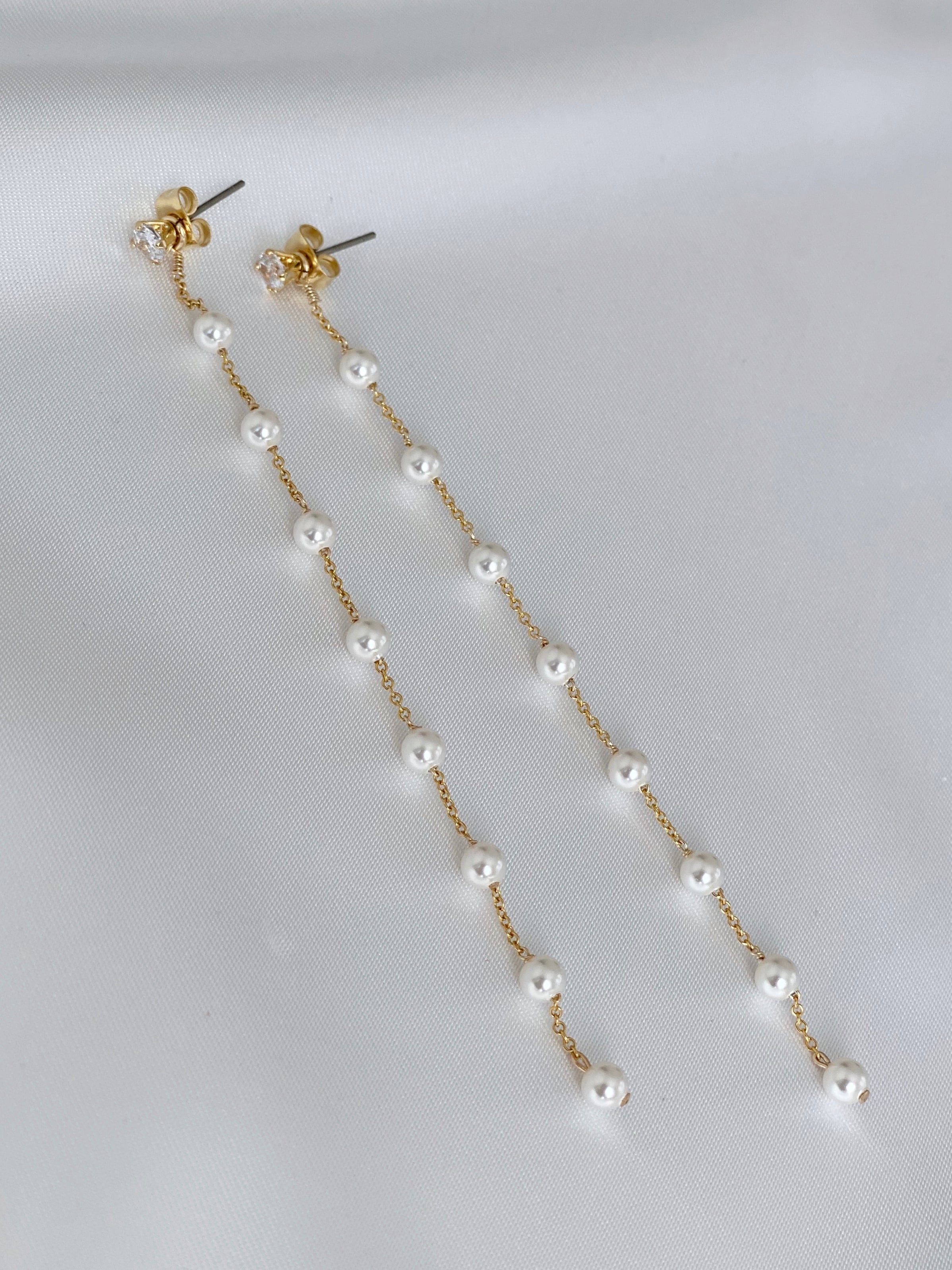 mini pearl long earrings 2way