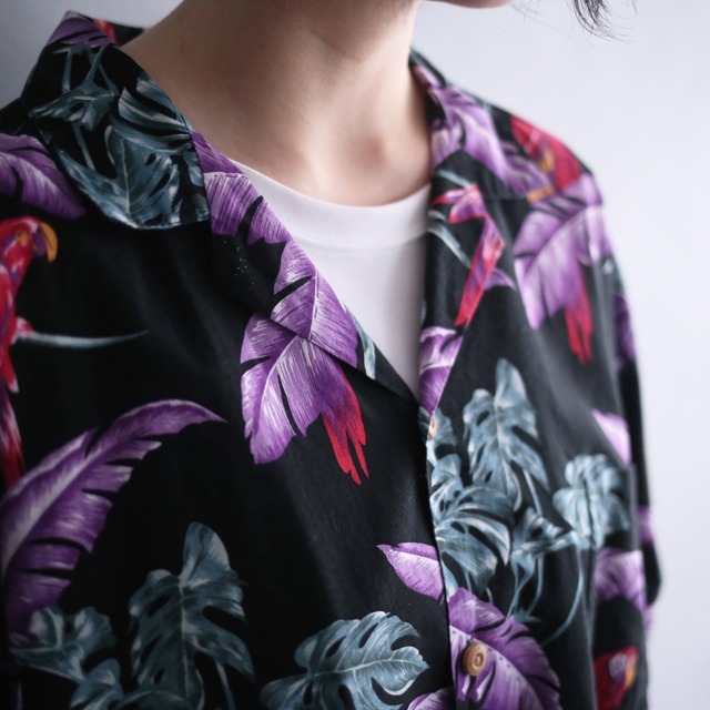 violet botanical art pattern loose h/s shirt