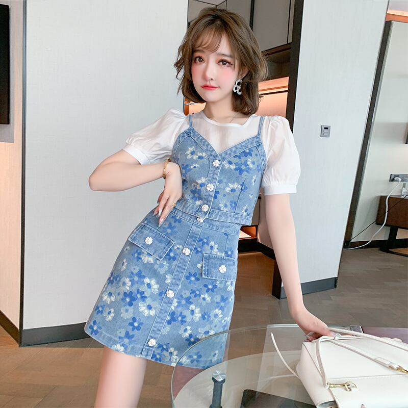 スリーブラウンドネックTシャツ ショートプリントスカート Oネック MIUCO4801993620