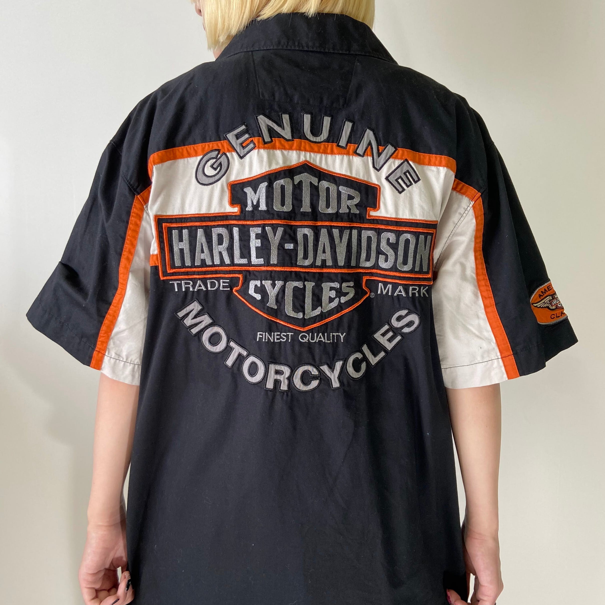 Harley-Davidson ハーレーダビッドソン バックロゴ刺繍 開襟 半袖  
