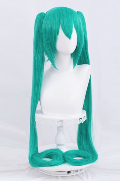 コスプレ耐熱ウィッグ エメラルドグリーン ツインテール バンス付き
