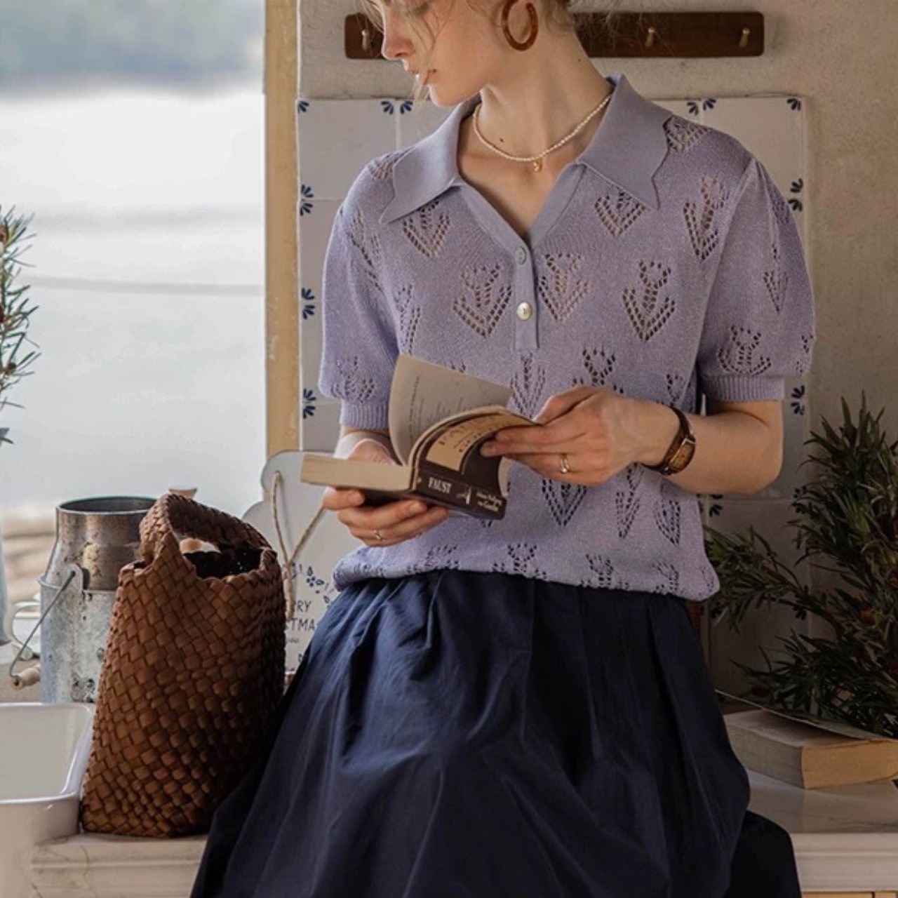 Ajourée Fleur Knit Polo F0740