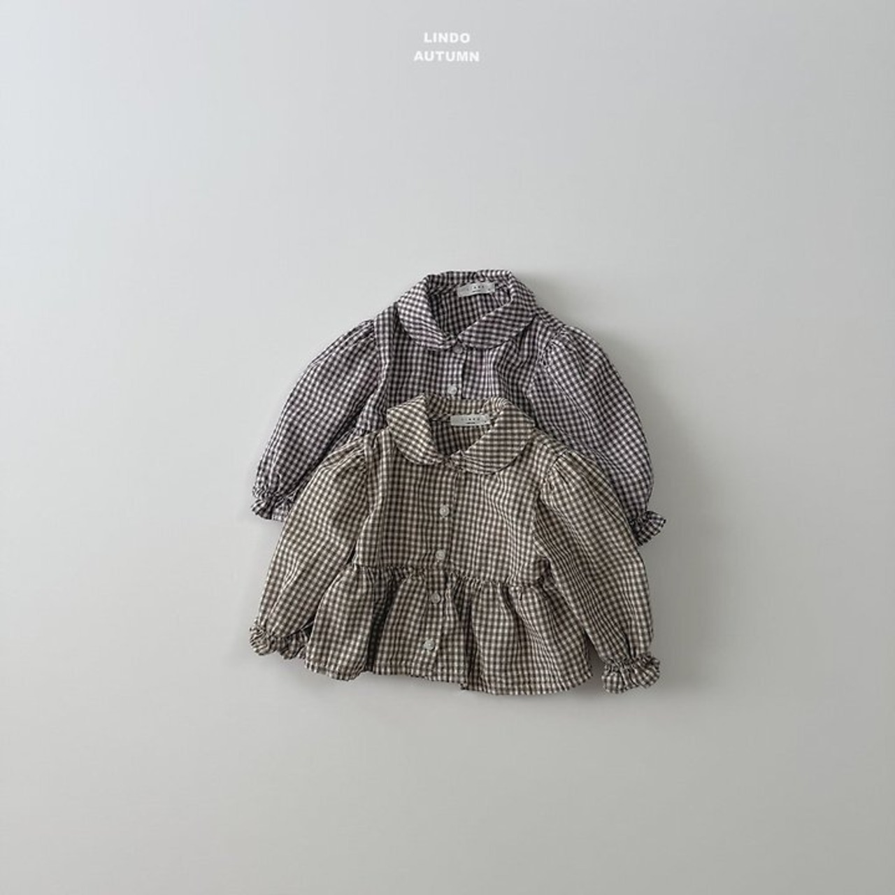 韓国子供服 / LINDO / ダルコムチェックブラウス / 秋服 *XS~XL*