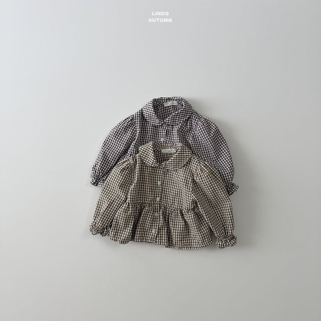 韓国子供服 / LINDO / ダルコムチェックブラウス / 秋服 *XS~XL*