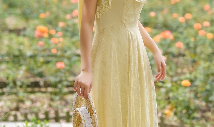 黄色 ガーリー 森ガール ワンピース XL フラワー 花柄