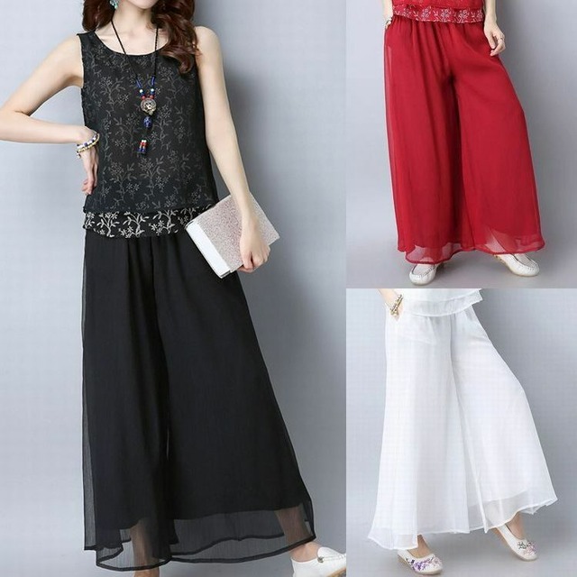 レディース 総レース仕立て ワイドパンツ ガウチョパンツ ワイドレッグパンツ 春 夏 コーデ / Women's Retro Lace Tailored Waist Wide Leg Pants (DCT-566605987341_1)