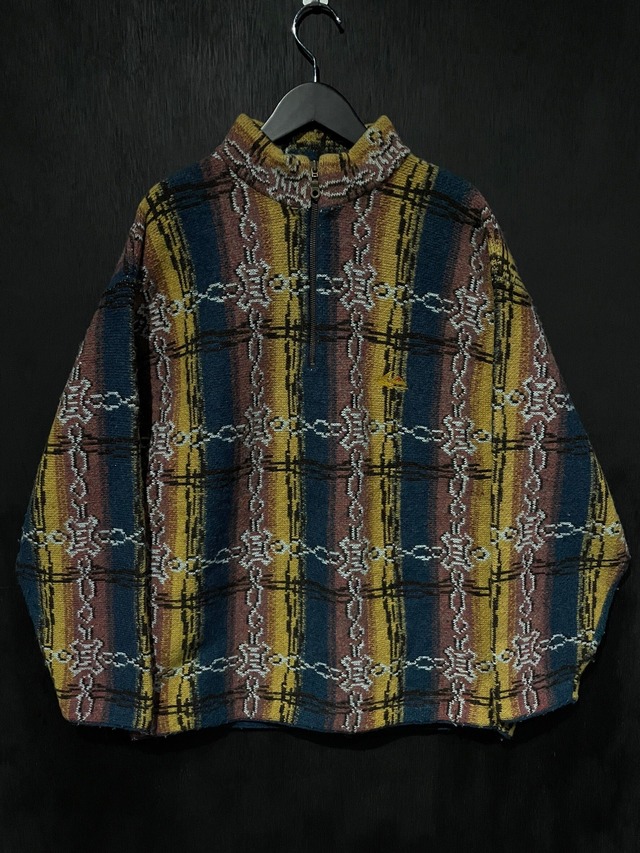 【WEAPONVINTAGE】"Quiksilver" Ethnic Stripe Design Vintage Loose Half Zip Knit
