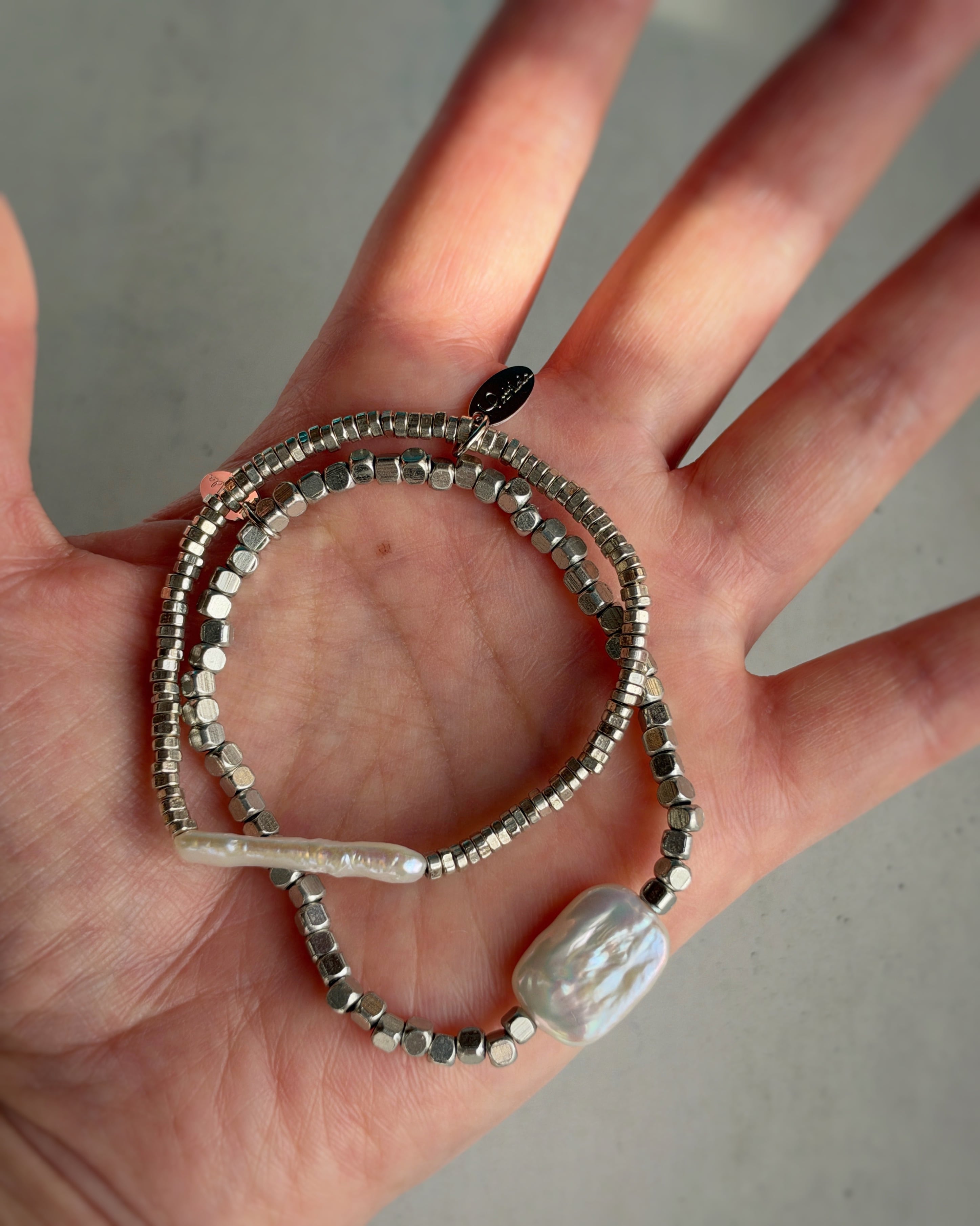 metal & stone bracelet(淡水パールB)