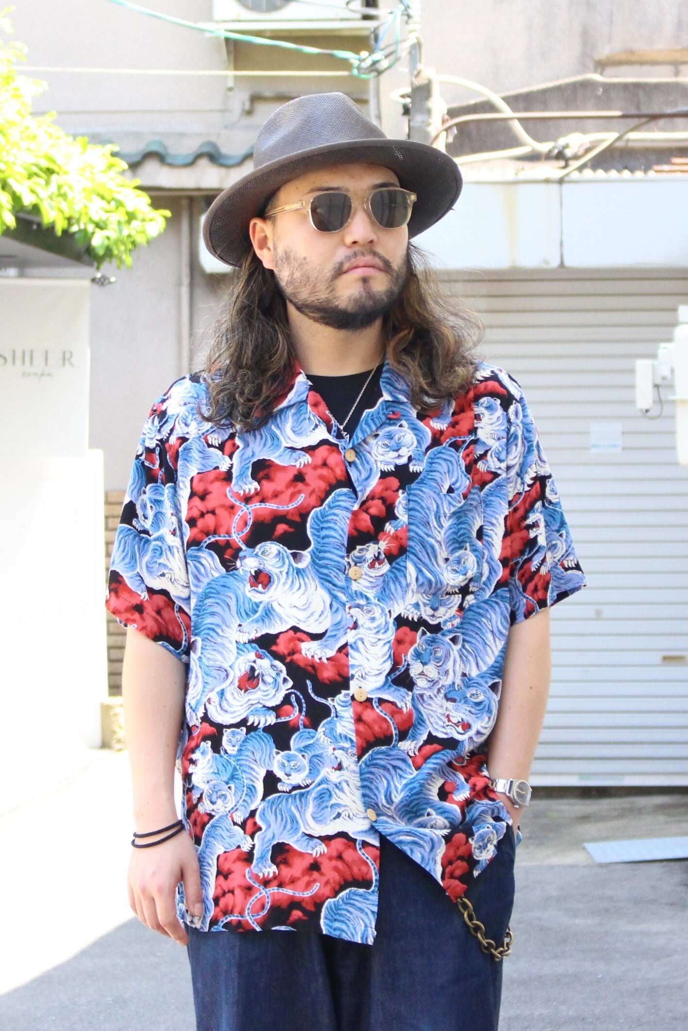 HOUSTON】41022 ALOHA SHIRT(百虎) -BLACK / ヒューストン アロハ