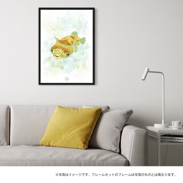 【海のいきものアートポスター／魚】ハリセンボン