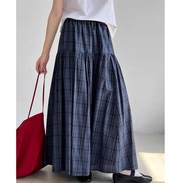 ティアードチェックロングスカート　0152