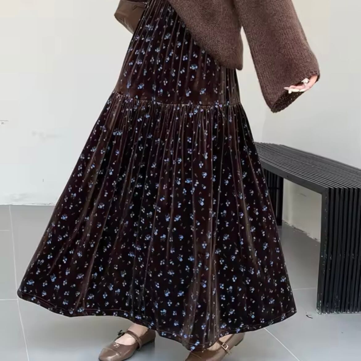 flower velor long skirt