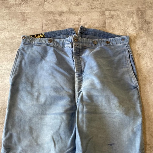 30-40s 針式シンチ フレンチワーク モールスキン ブルー パンツ W39 詳細写真5