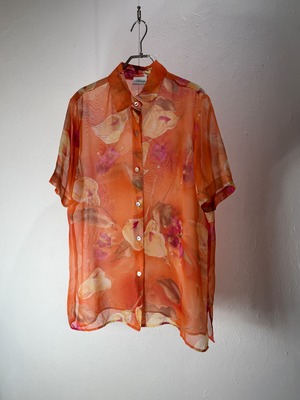90s Sheer Floral Short Sleeve Shirt
