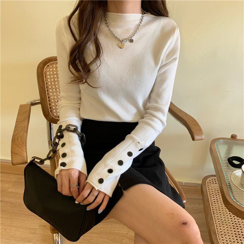 スリムストレッチボタンシャツ オータムトップス ロング エラスティック 伸縮 秋物 ドラファッションホール24321467696