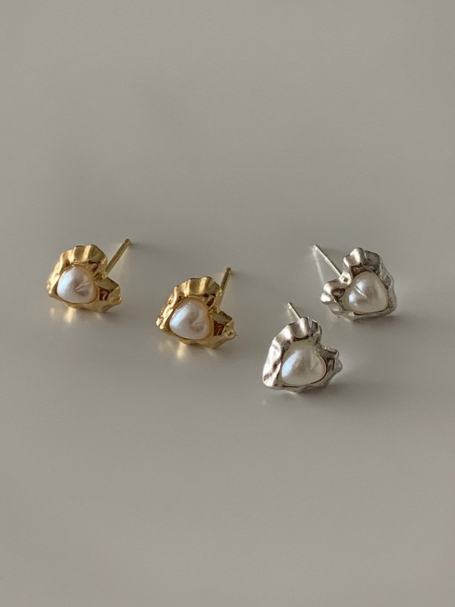 vintage heart pearl pierced  (S925) / 2color