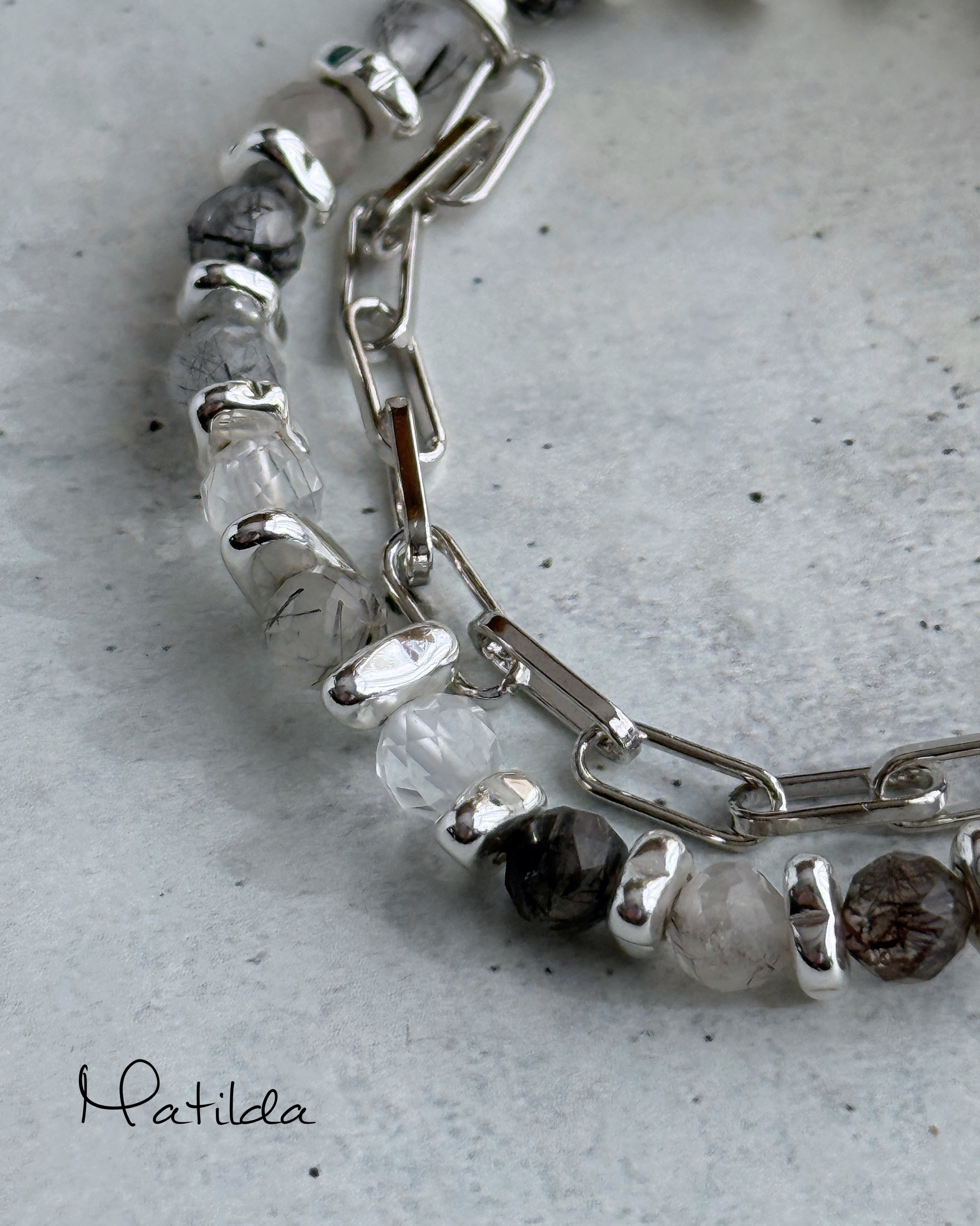 Chain & stone bracelet(ブラックトルマリンインクォーツ)