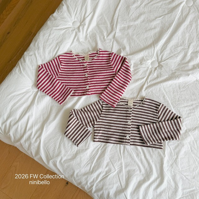 【取寄】ninibello｜tammy border cardigan｜タミーダンガラカーディガン｜XS-2XL｜kids｜26 autumn