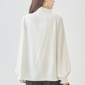 【SALE 6%OFF 4/8 10:00まで】プリーツスリーブシフォンボウタイブラウス【L~LL】アイボリー