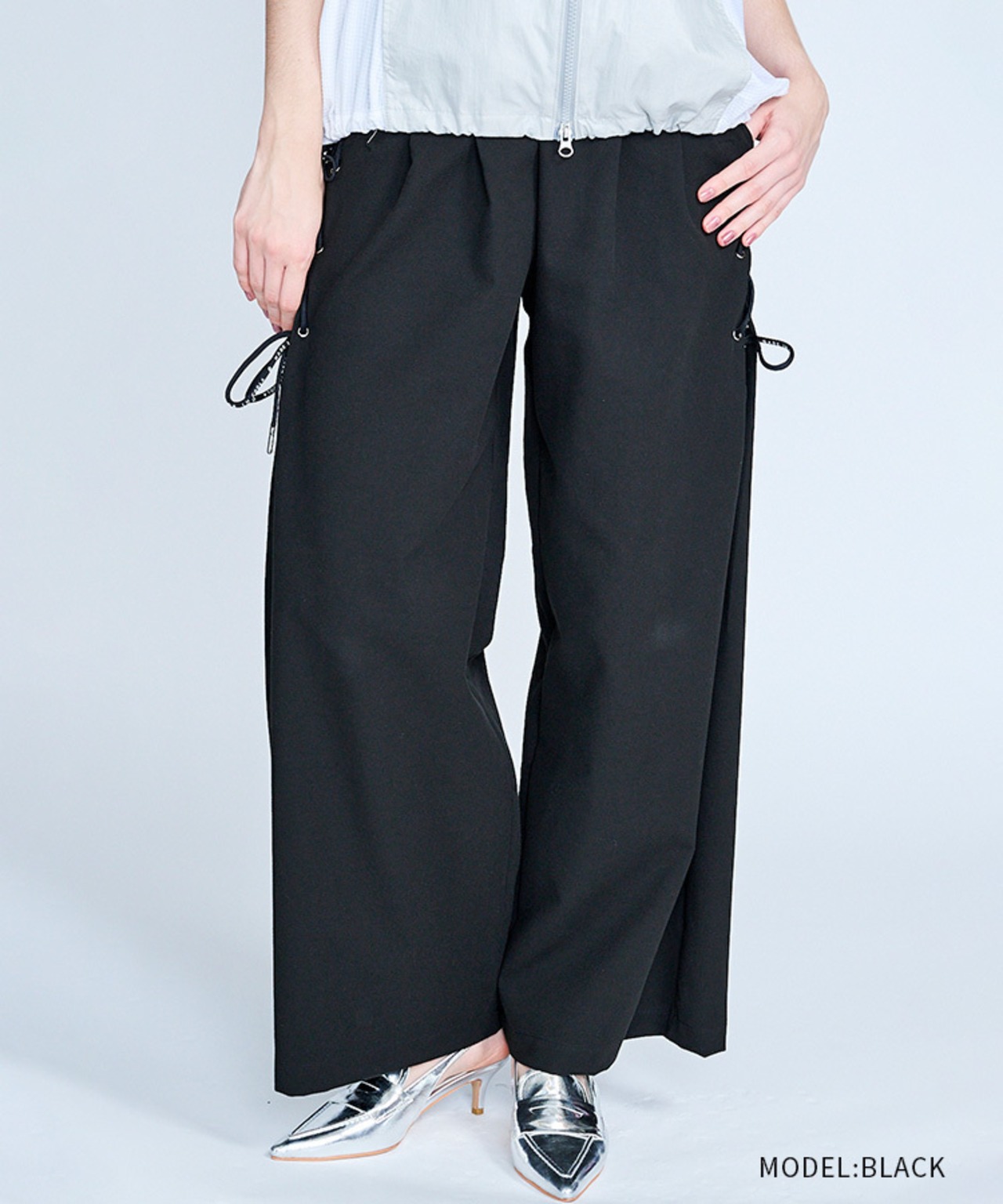 レースアップワイドパンツ (BLACK)　CQ-46021