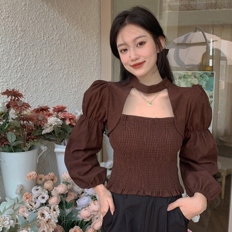 オータムウィンタースタンダードスリーブスタイルスリムシャツ 長袖トップス ロング レトロ レース 秋物 冬物 YY-ファッション96198727096