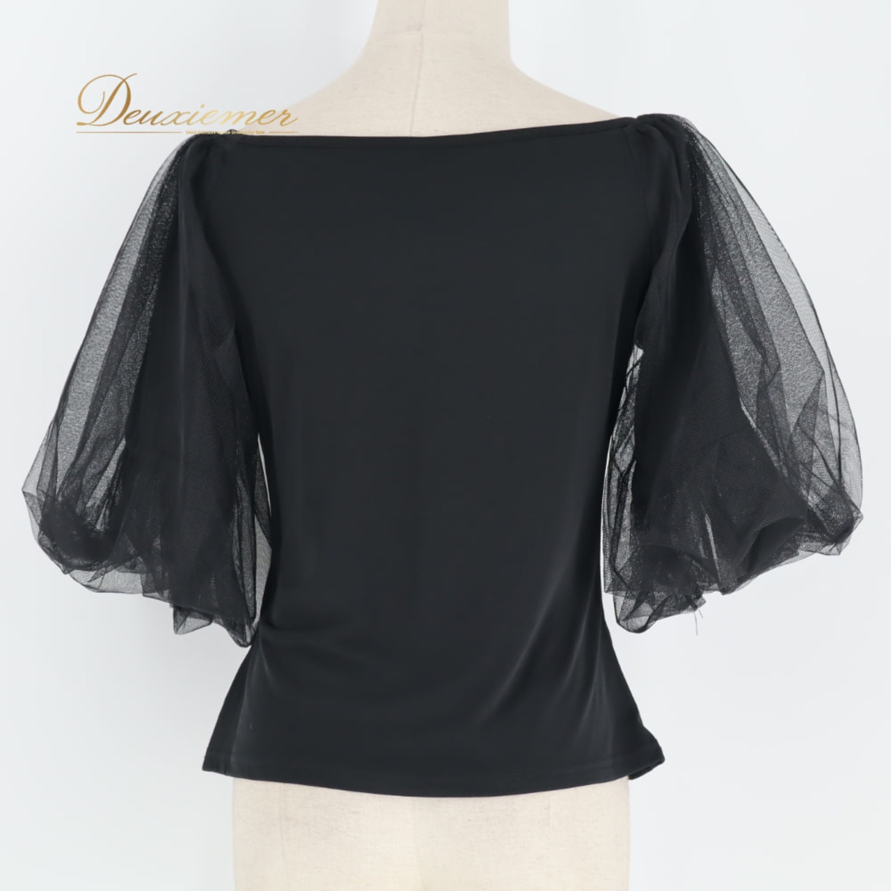 社交ダンス 衣装 create-sun クリエイトサン トップス カットソー レッスンウェア ブラック系 黒 無地 シンプル チュール袖 透け感 シースルー ボリューム袖 華やか かわいい おしゃれ 上品 大人っぽい ダンス 練習 レッスン ダンス衣装 練習着 社交ダンス衣装