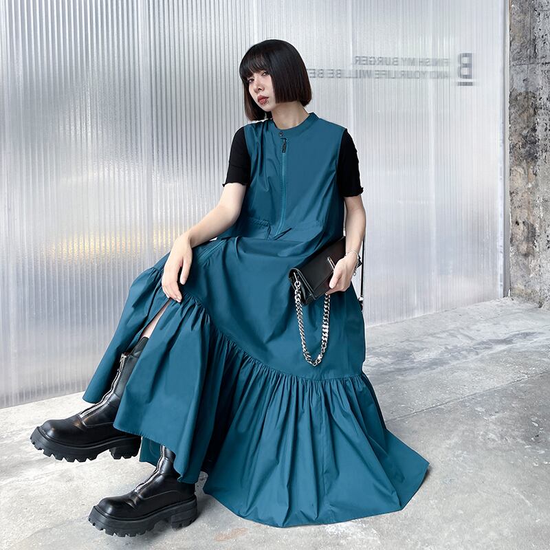 ドレス オータムブルースカート スタイルルーズ薄手ノースリーブロング レース 秋物 ラブタオタオダレンハウス64404063623