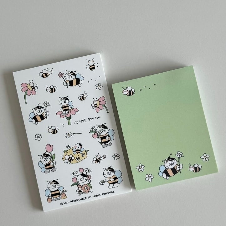 KEYKEYMADE】メモ帳 공부 / 비오는날 / 꿀벌 | 韓国文具・雑貨