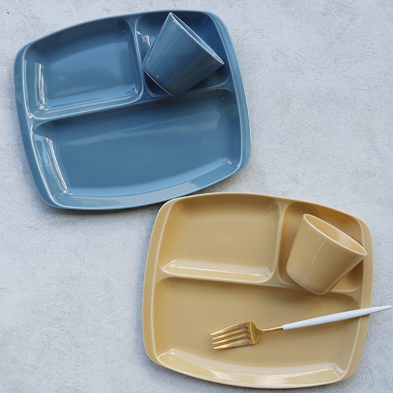 波佐見焼　スマートランチプレート（ベビーブルー・ブロンド（黄色））7-045