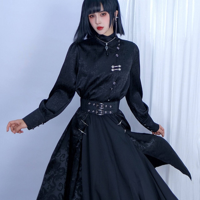 サブカル系 中華ゴシック 長袖シャツ 立ち襟銀釦｜天使と悪魔