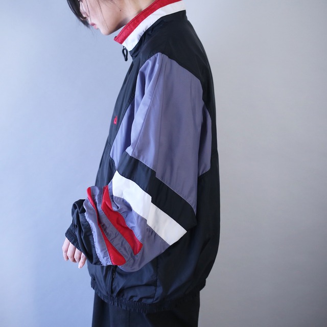 "NIKE" asymmetry switching design XXL over silhouette nylon blouson