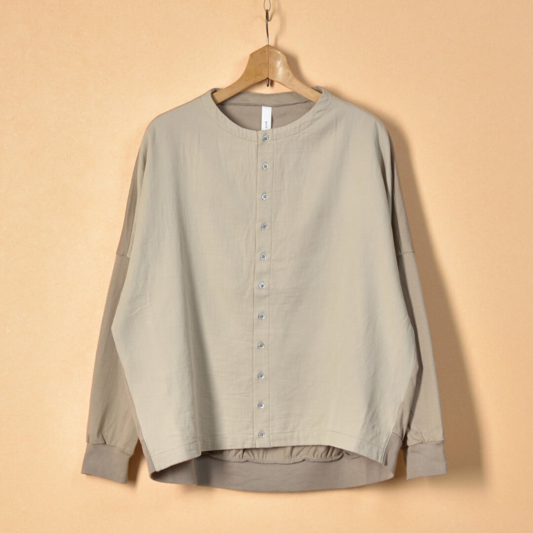 prit プリット 度詰天竺xコットンツイル2重織り切り替えコクーンカーディガン・ベージュ【送料無料】