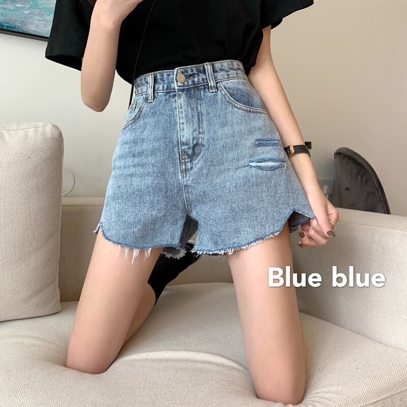 ウエストスリミング破れたデニムショーツ女性の2020年夏の新しい流行のワイルドルーズ学生ワイドレッグパンツ 1号婦人53961067237