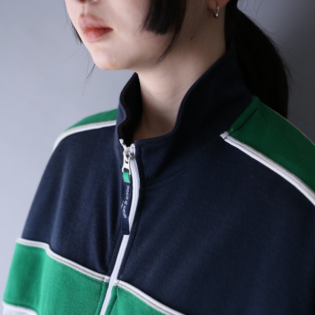 "ROCAWEAR" switching and wappen design over silhouette zip-up s/s jacket