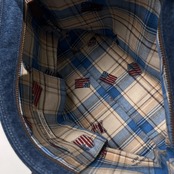 Mademoiselle NON NON マドモアゼルノンノン ワッペン 刺繍 デニム トートバッグ ハンドバッグ /裏地チェック柄/鞄/カバン